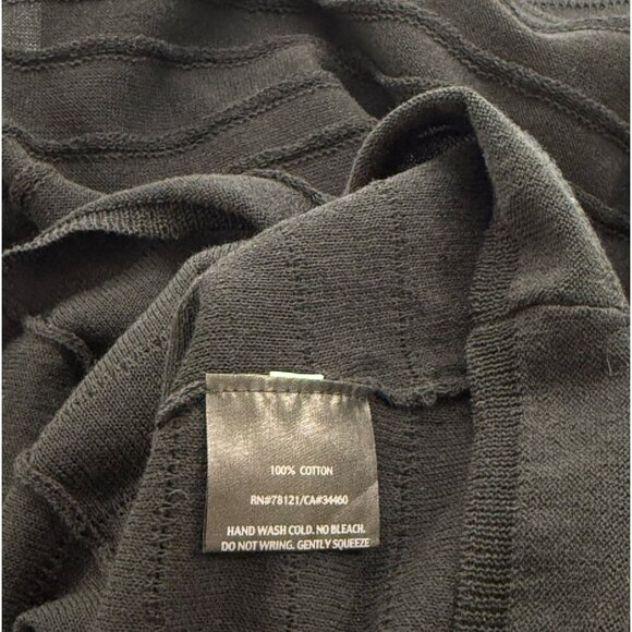 Eileen Fisher System Black Cotton Tank Top Tunic A-Line Ribbed Gauzy Mesh Size L - Picture 5 of 7